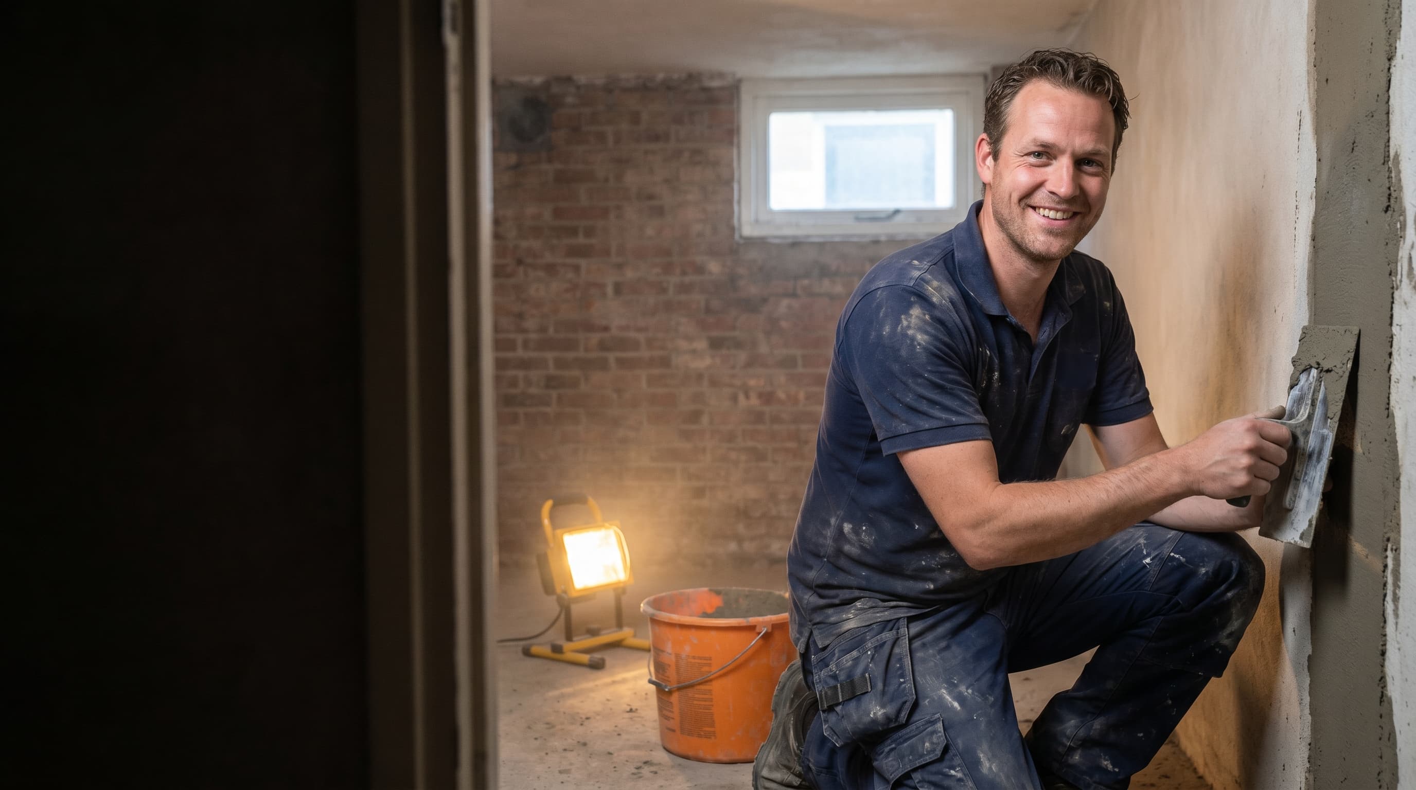 Vochtspecialist aan het werk in een kelder